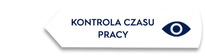Biała strzałka z granatowym obramowaniem i napisem \'KONTROLA CZASU PRACY\' oraz symbolem oka.