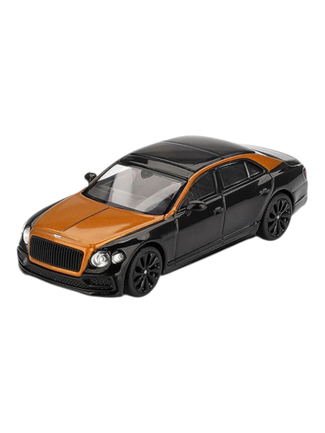 Model samochodu w skali 1:64, w kolorach pomarańczowym i czarnym, z widocznym logo producenta na masce.