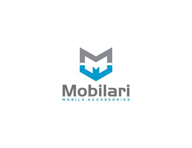 Logo składa się z litery \'M\' w kolorach szarym i niebieskim oraz napisu \'Mobilari MOBILE ACCESSORIES\'.