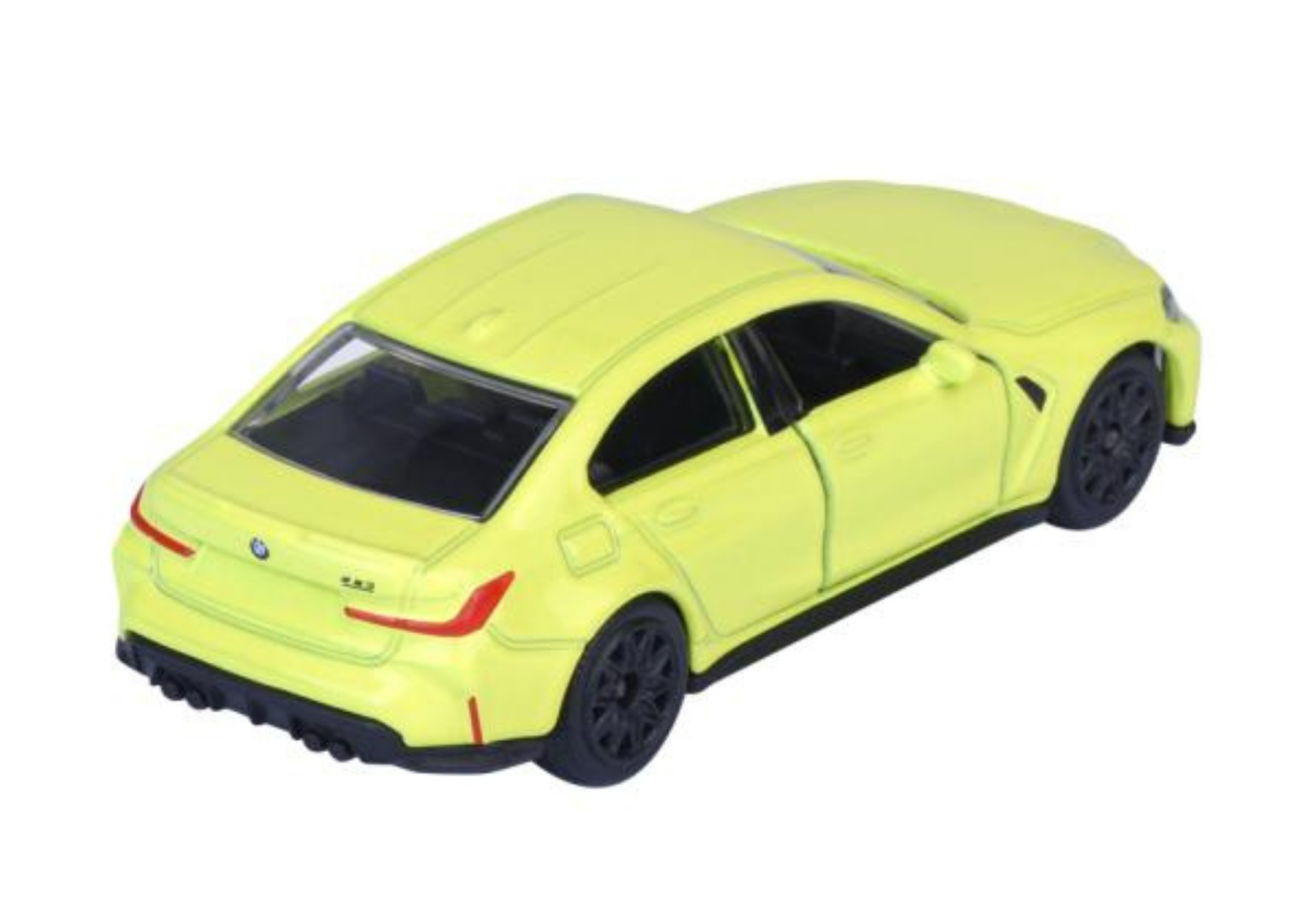 Model samochodu w kolorze żółtym, przedstawiający BMW M3 w skali 1:64. Na tylnej części widoczne jest logo BMW oraz oznaczenie \'M3\'.