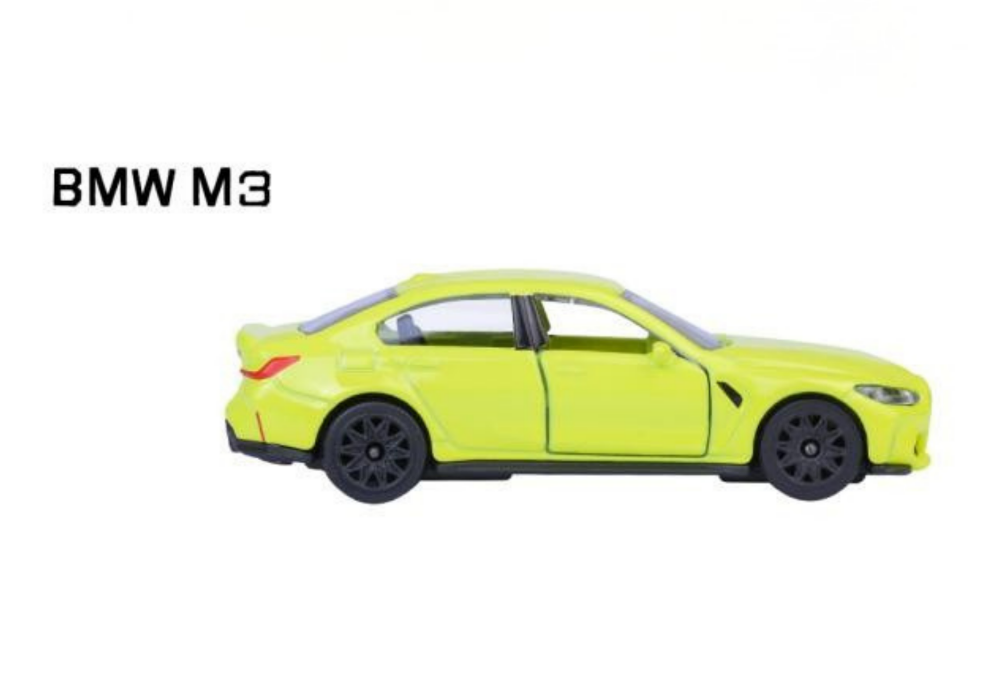 Żółty model samochodu BMW M3 w skali 1:64, wykonany z metalu. Obok pojazdu widoczny jest napis \'BMW M3\'.