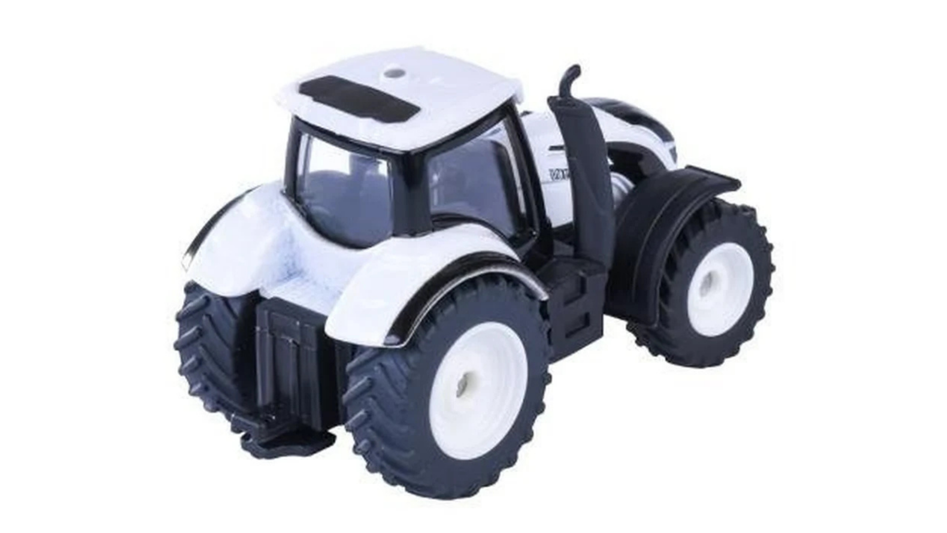 Metalowy model traktora w kolorze białym z czarnymi elementami, posiada duże opony i szczegółową kabinę. Na boku widoczny jest napis \'1270\'.