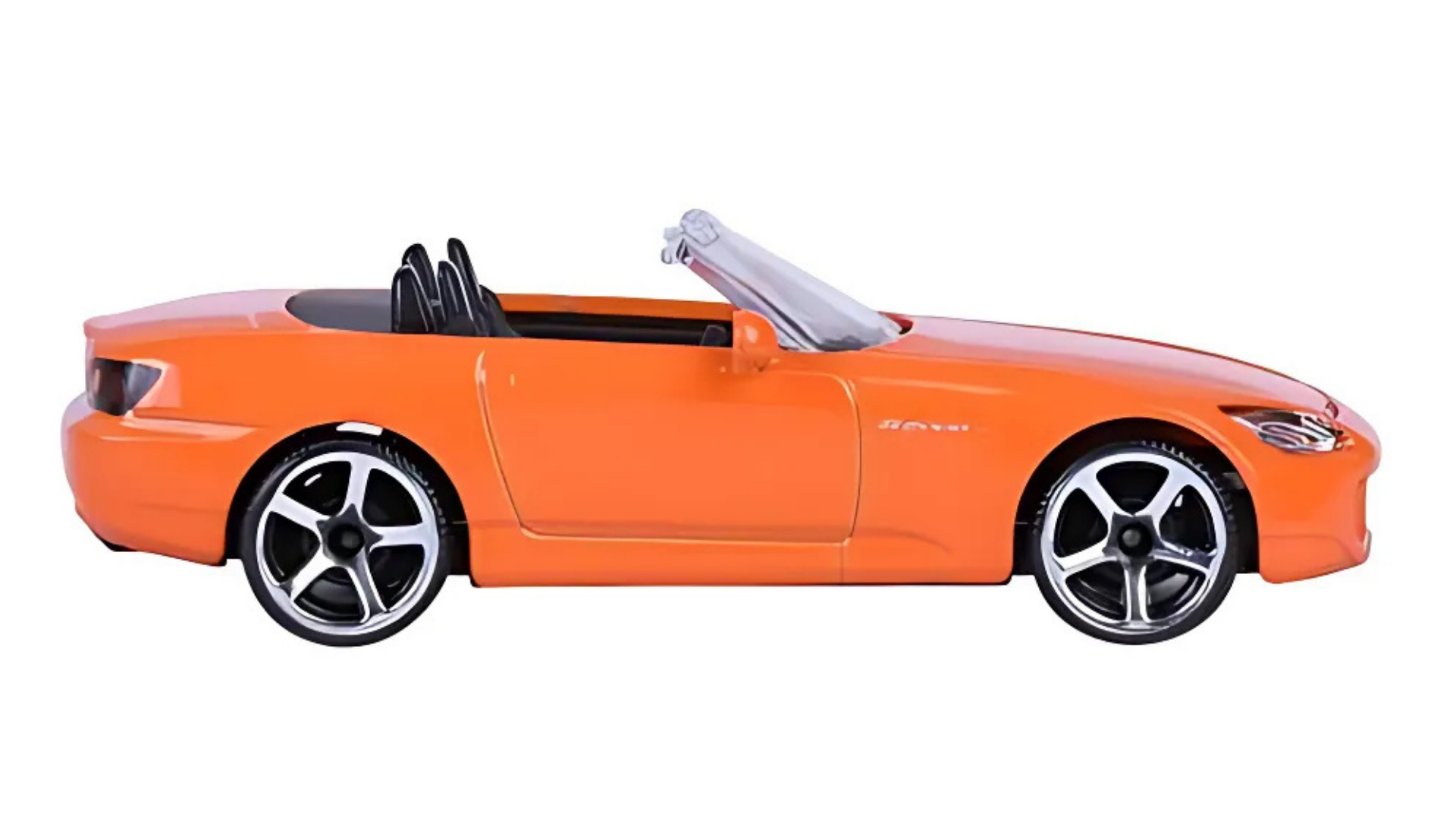 Model samochodu w skali 1:64 w kolorze pomarańczowym, z otwartym dachem i czarnymi siedzeniami. Na boku widoczny jest napis \'S2000\'.