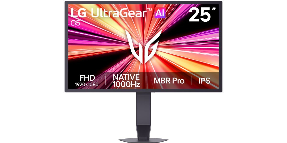 Monitor LG UltraGear na białym tle.