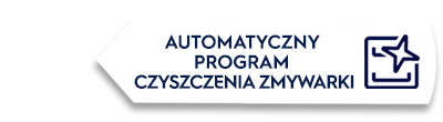 Biała ikona w kształcie strzałki z tekstem \'AUTOMATYCZNY PROGRAM CZYSZCZENIA ZMYWARKI\' oraz symbolem gwiazdy w kwadracie.