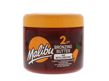 Opakowanie produktu z napisem \'Malibu 2 SPF Bronzing Butter with Beta Carotene\'.