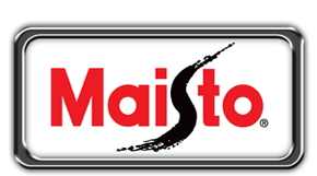 Logo z napisem \'Maisto\' na czarnym tle z metaliczną ramką.