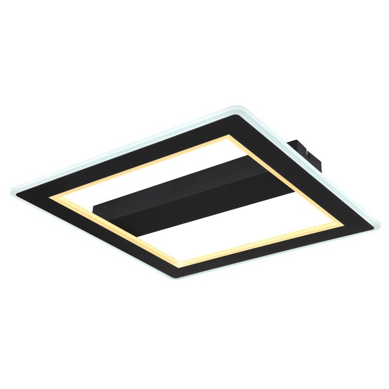 Kwadratowa lampa sufitowa LED w kolorze czarnym matowym z jasnym obramowaniem. Posiada nowoczesny, minimalistyczny design.