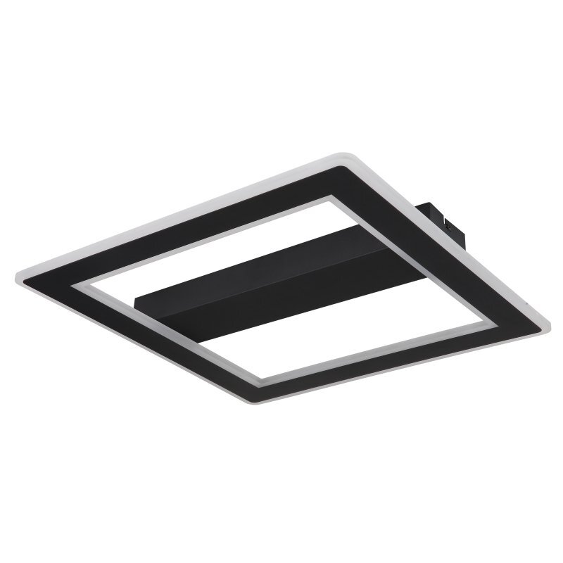 Kwadratowa lampa sufitowa LED w kolorze czarnym matowym z białą ramką. Konstrukcja jest nowoczesna i minimalistyczna.