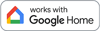 Logo z napisem \'works with Google Home\' w kolorach białym, czarnym i wielokolorowym, przedstawiające stylizowany dom.