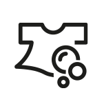 Koszulka z bąbelkami Ikona przedstawia stylizowaną koszulkę z bąbelkami, symbolizującą pranie lub czystość.