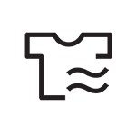 Ikona przedstawiająca czarny kontur koszulki z dwoma falistymi liniami poniżej, symbolizująca suszenie lub przepływ powietrza.
