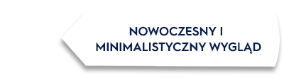 Obraz przedstawia biały prostokąt z czarną ramką, na którym znajduje się tekst: \'NOWOCZESNY I MINIMALISTYCZNY WYGLĄD\'.
