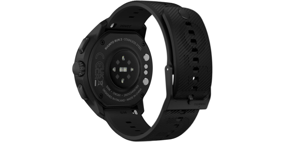 Smartwatch SUUNTO Run 2 Czarny na białym tle - tył zegarka.