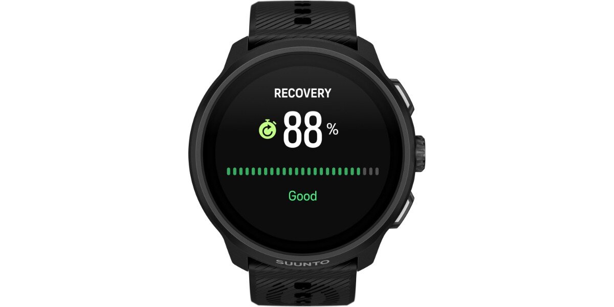 Smartwatch SUUNTO Run 2 Czarny na białym tle - na ekranie zegarka widoczna jest wyświetlony pomiar wypoczynku.