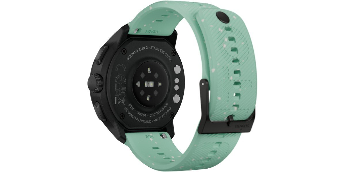 Smartwatch SUUNTO Run 2 Zielony na białym tle - tył zegarka.