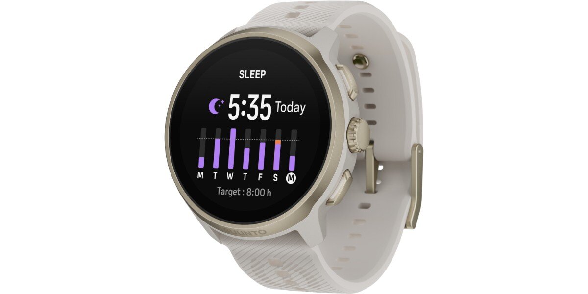 Smartwatch SUUNTO Run 2 Złoty na białym tle - na ekranie zegarka widoczna jest wyświetlony pomiar wypoczynku.