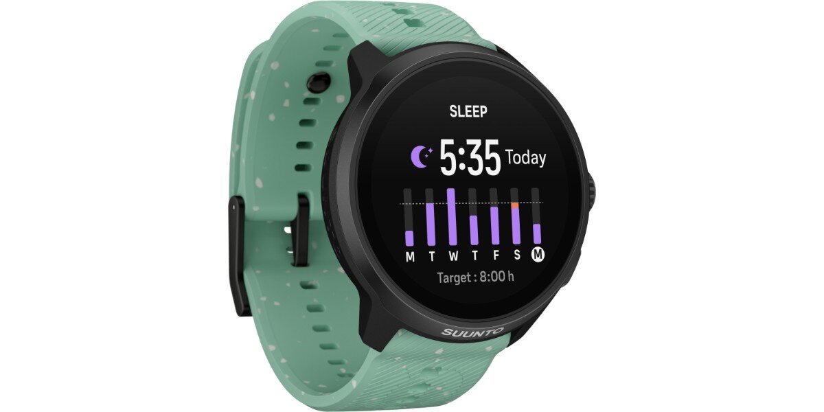 Smartwatch SUUNTO Run 2 Zielony na białym tle - na ekranie zegarka widoczna jest wyświetlony pomiar wypoczynku.
