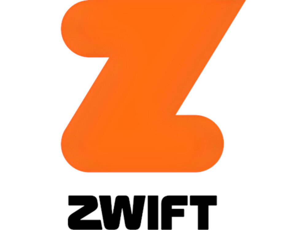 Logo w kształcie dużej, pomarańczowej litery \'Z\' z napisem \'ZWIFT\' poniżej w czarnym kolorze.