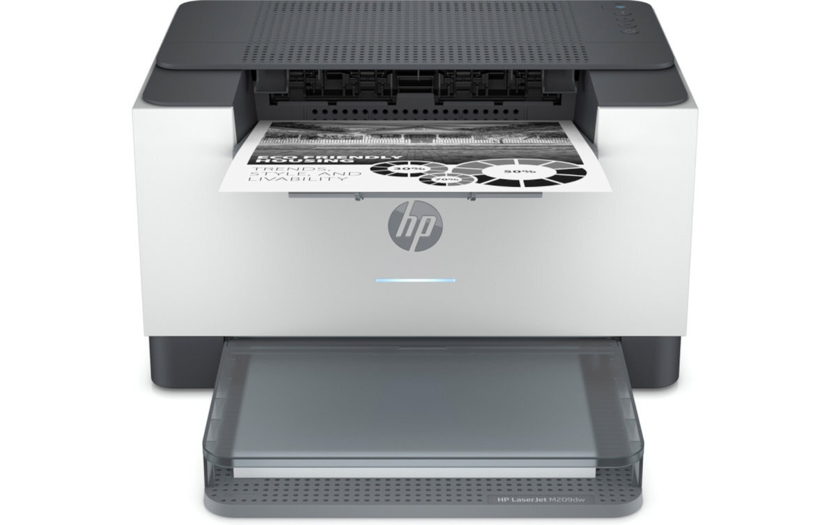 Na obrazie widoczna jest drukarka z logo HP, z której wysuwa się zadrukowana kartka papieru. Na kartce widoczny jest tekst: \'TURBINE AND LIVABILITY\'.