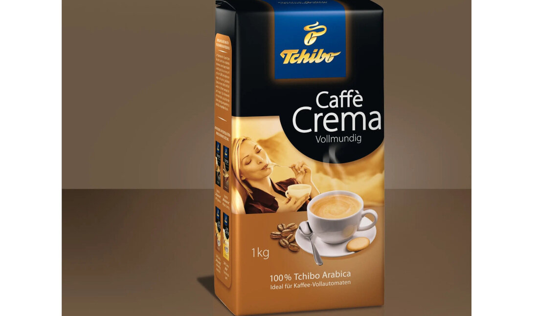 Kawa ziarnista TCHIBO Crema Vollmundig Arabica 1 kg capuccino latte macchiato najlepsze ziarna kawy Arabica morna aromatyczna kawa palona powoli i dokladnie