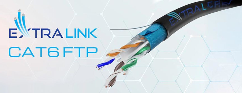 Kabel sieciowy EXTRALINK - Kabel internetowy ExtralinK skrętka, tło z wzorem technologicznych heksagonów