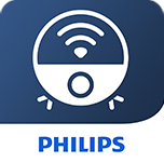 Ikona przedstawia stylizowany rysunek robota sprzątającego z symbolem Wi-Fi nad nim. Poniżej znajduje się napis \'PHILIPS\'.