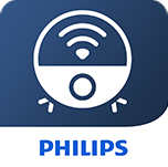 Ikona przedstawia stylizowany rysunek robota sprzątającego z symbolem Wi-Fi na górze. Na dole widnieje napis \'PHILIPS\'.
