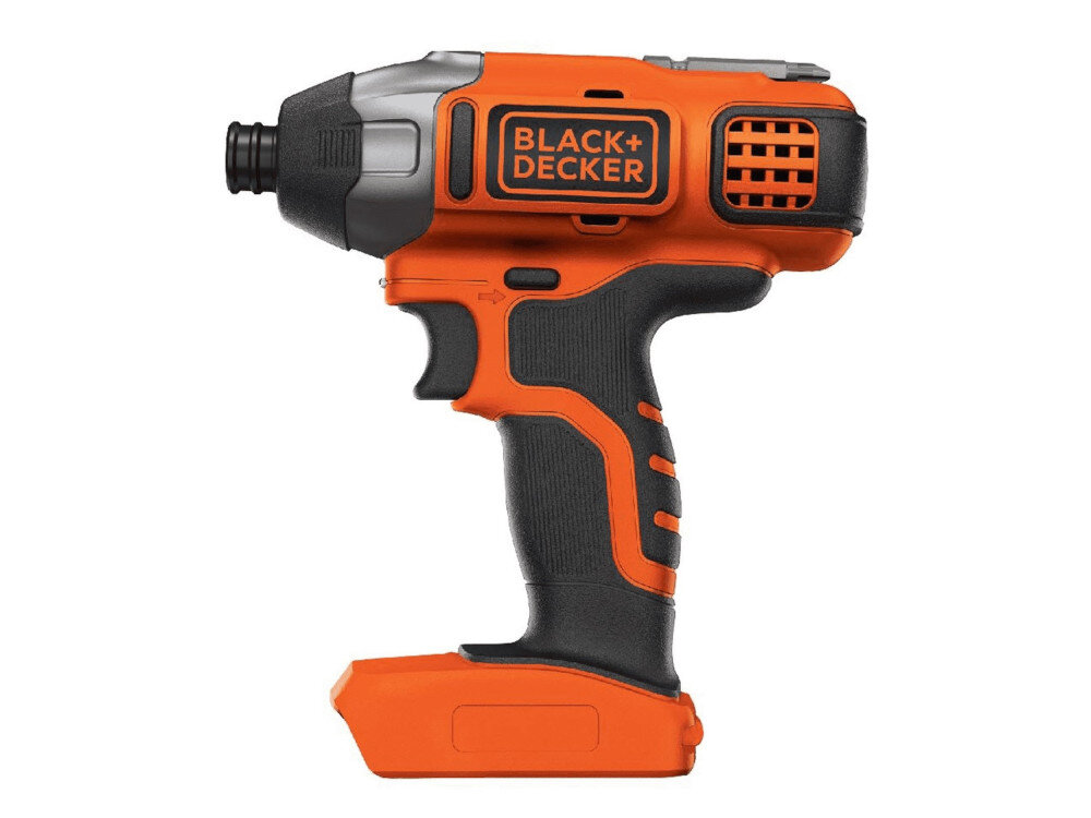 Zestaw elektronarzędzi BLACK&DECKER BCK21S1S zakrętarka udarowa BDCIM18N sześciokątny bezkluczykowy uchwyt 6,35 mm mocna przekładnia maksymalny moment obrotowy do 155 Nm maksymalna prędkość obrotowa do 3000 skok/min ergonomicznie ukształtowana rękojeść z powłoką antypoślizgową