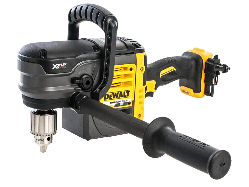 Wiertarka kątowa DEWALT DCD460N nowoczesne technologie mocny silnik regulowany uchwyt górny 2-pozycyjny uchwyt boczny antypoślizgowy materiał