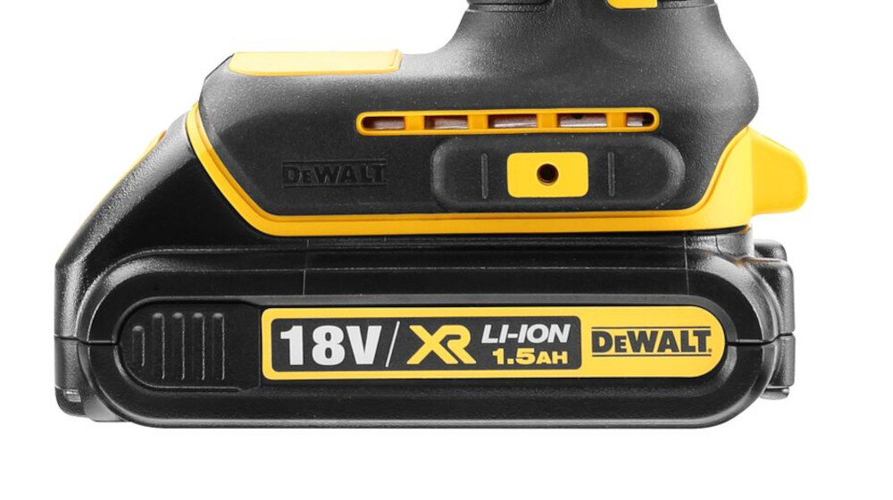 Wiertarko-wkrętarka DEWALT DCD778S2T zasilanie akumulator Li-Ion napięcie 18 V pojemność 1,5 Ah technologia litowo-jonowa