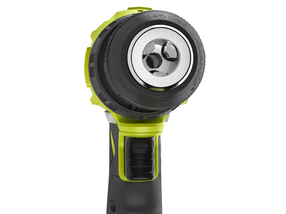 Wiertarko-wkrętarka RYOBI R18DD3-213S metalowy uchwyt grzechotkowy 13 mm z szybkim mocowaniem sześciokątnym maksymalna średnica wiercenia w drewnie do 38 mm w stali do 13 mm