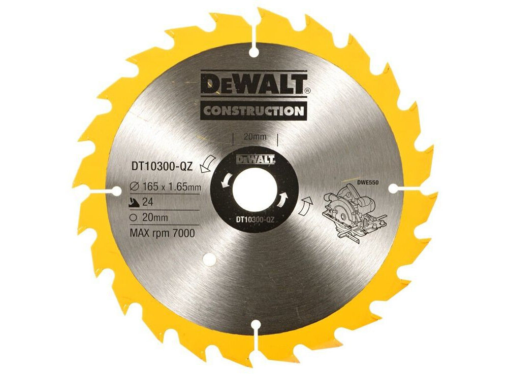 Pilarka tarczowa DEWALT DWE550 tarcza tnąca średnica 165 mm średnica otworu 20 mm 24 zęby równe cięcie nie uszkada materiału