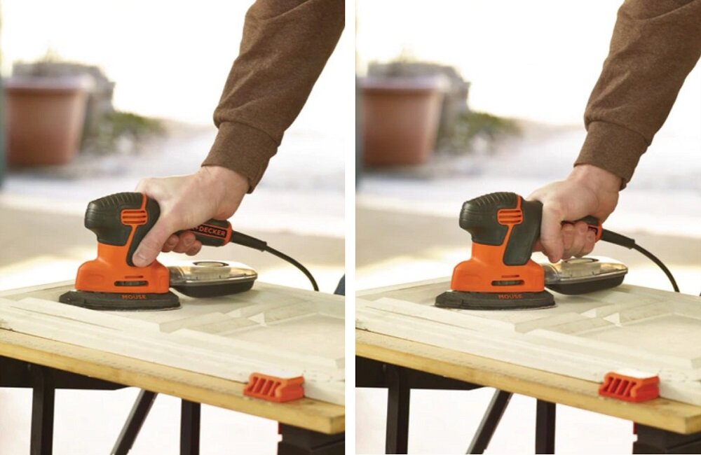 Szlifierka oscylacyjna BLACK DECKER Mouse KA2000 Obsługa jedną ręką chroniony przed pyłem suwakowy przełącznik