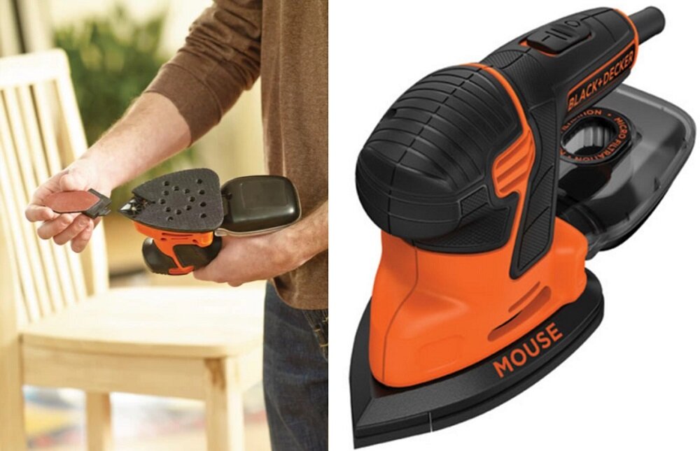 Szlifierka oscylacyjna BLACK DECKER Mouse KA2000 System mocowania na rzep innowacyjne arkusze siatki ściernej