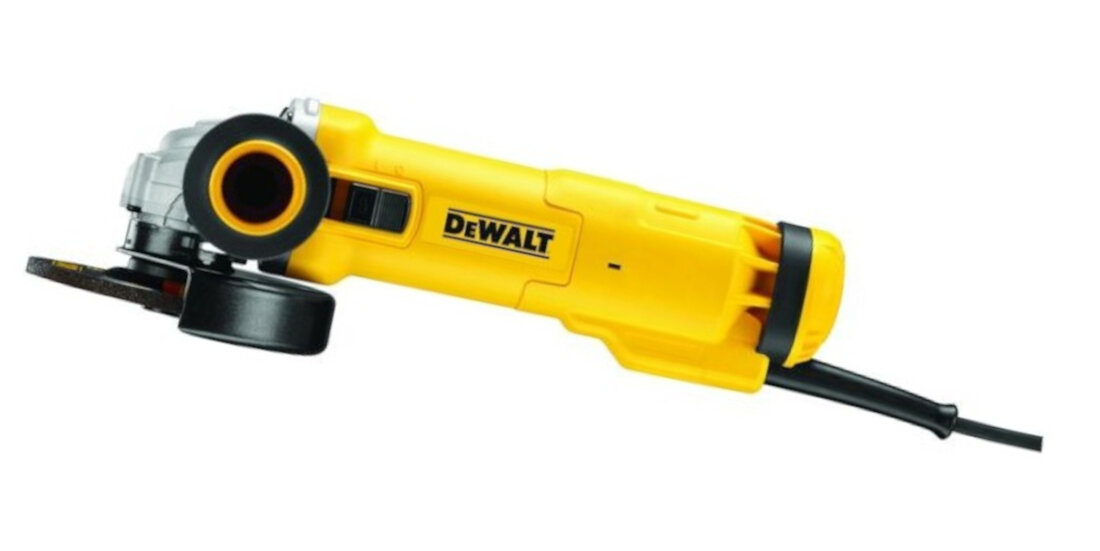 Szlifierka katowa DEWALT DWE4217-QS Przycisk blokady wrzeciona zabezpieczenie silnika przed pylem przycisk blokady wrzeciona