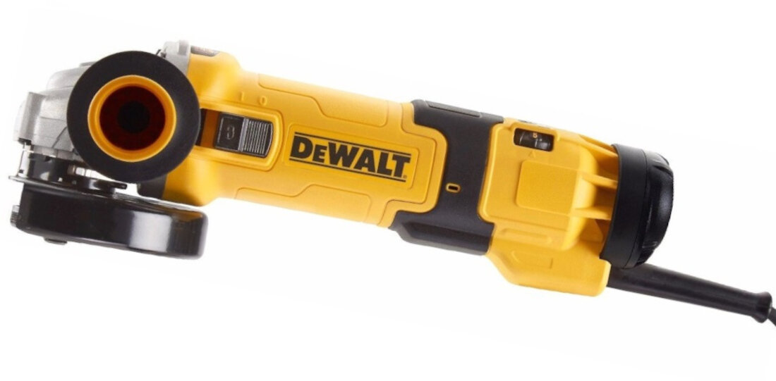 Szlifierka katowa DEWALT DWE4257 Przycisk blokady wrzeciona zabezpieczenie silnika przed pylem przycisk blokady wrzeciona