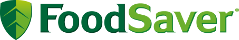 Logo z napisem \'FoodSaver\' z zielonym liściem po lewej stronie.