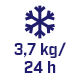 Ikona przedstawia niebieski symbol płatka śniegu z tekstem \'3,7 kg/24 h\' poniżej.