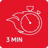 Czerwona ikona z białym symbolem stopera otoczonego płomieniem oraz napisem \'3 MIN\'.