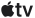 Logo przedstawia symbol jabłka z literami \'tv\' obok niego, wszystko w kolorze czarnym.