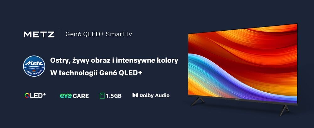 Grupa osób ogląda telewizor, na którym wyświetlany jest kolorowy obraz przedstawiający twarz otoczoną kwiatami. W pomieszczeniu panuje przytulna atmosfera z delikatnym oświetleniem.