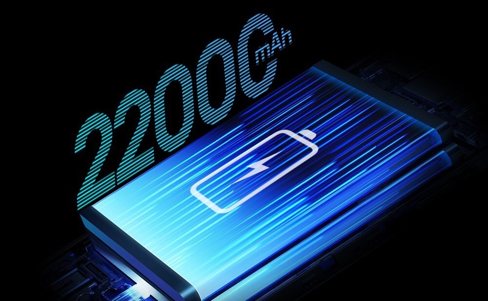 Obraz przedstawia wizualizację baterii z symbolem naładowania oraz tekstem \'22000 mAh\'.