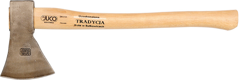 Siekiera uniwersalna JUCO 33002 0.8 kg glowica z wysokiej jakosci stali hartowana indukcyjnie szlifowana dlugotrwala ostrosc odpornosc na zuzycie waga 800 g grubosc 27 mm do lekkich i srednich prac