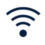 Ikona przedstawiająca symbol Wi-Fi w kolorze czarnym.