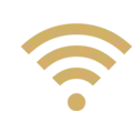 Ikona przedstawiająca symbol Wi-Fi w kolorze złotym.