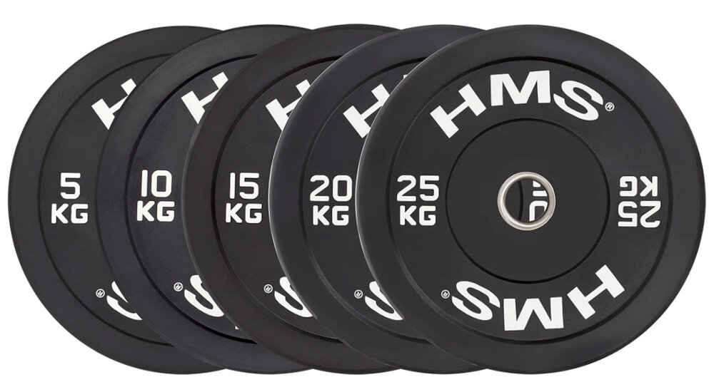 Obciążenie HMS BBR05 (5 kg) pięć obciążeń ustawionych jedno za drugim białe tło dostępne warianty od 5 kg do 25 kg precyzyjne budowanie obciążenia wraz z postępami wspierają naukę ruchu i rehabilitację pomagają zwiększać siłę Różne średnice i szerokości ułatwiają dopasowanie zestawu do potrzeb oraz przestrzeni