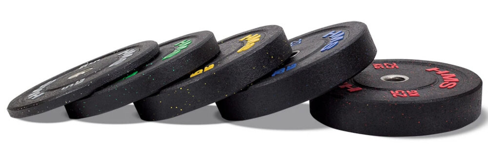 Obciążenie HMS HTBR25 (25 kg) białe tło pięć talerz ułożonych na płasko lekko nachodzą jeden na drugim precyzyjny odlew i specjalne wyprofilowanie ograniczają kręcenie się talerza na gryfie wewnętrzna średnica 51 mm pewne osadzenie obciążenia bezpieczeństwo i efektywność ćwiczeń