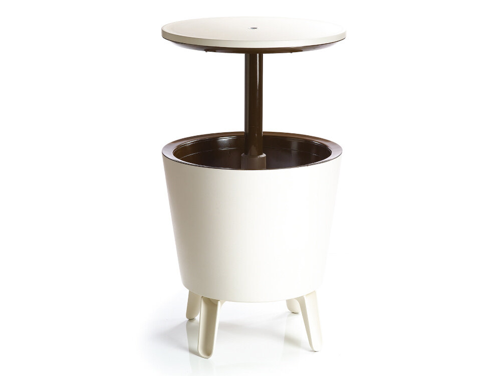 Barek ogrodowy KETER Cool 17186745 Szaro-biały stolik na białym tle z podniesionym blatem wysokiej jakości tworzywo sztuczne odporne na działanie wilgoci promieniowania UV i zmiennych temperatur nie blaknie nie odkształca się zachowuje swój estetyczny wygląd