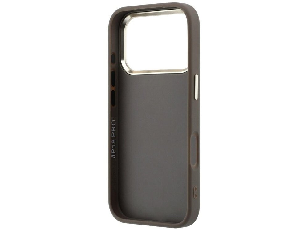 Brązowe etui na telefon z dużym otworem na aparat i napisem \'/IP 18 PRO\' na boku.